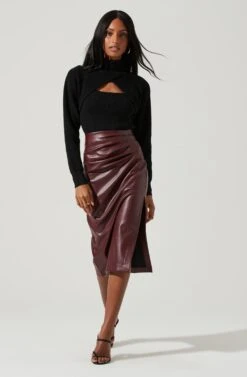 Melody Faux Leather Midi Skirt -Astr The Label Shop ACS9099 WINE 0902
