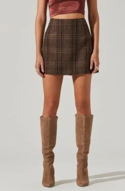 Brina Plaid Mini Skirt -Astr The Label Shop ACS9107 BROWNBLACKPLAID 14151