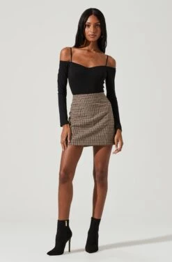 Brina Plaid Mini Skirt -Astr The Label Shop ACS9107 BROWNBLACK 0638
