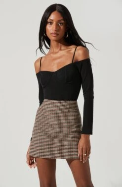 Brina Plaid Mini Skirt -Astr The Label Shop ACS9107 BROWNBLACK 0647