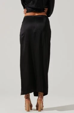 Loretta Satin Wrap Front Midi Skirt -Astr The Label Shop ACS9111VR BLACK 4