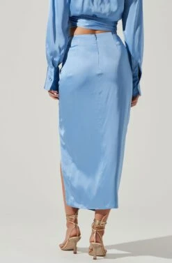 Loretta Satin Wrap Front Midi Skirt -Astr The Label Shop ACS9111VR BLUE 4