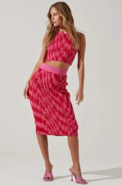 Alana Knit Pencil Midi Skirt -Astr The Label Shop ACS9113 PINKRED 2