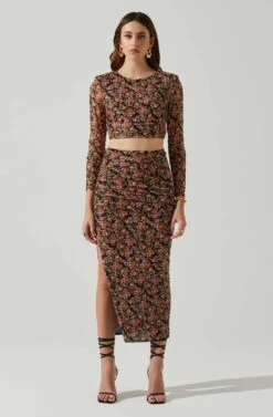 Louisa Floral Midi Skirt 9 Louisa Floral Midi Skirt -Astr The Label Shop ACS9132 BLACKORANGEMULTI 1