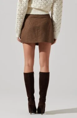 Theodora Pleated Mini Skirt -Astr The Label Shop ACS9141 BROWN 5