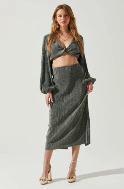 Cataleya Plisse Midi Skirt -Astr The Label Shop ACS9143 DARKSAGE 1
