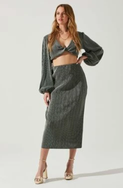 Cataleya Plisse Midi Skirt -Astr The Label Shop ACS9143 DARKSAGE 2