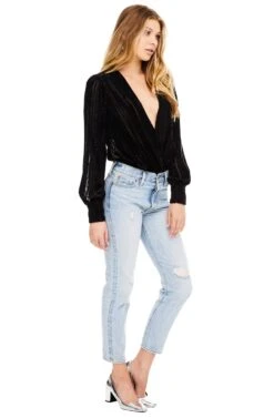 Lilith Bodysuit -Astr The Label Shop ACT12781 BLACK VELVET STRIPE 02