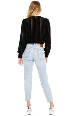 Lilith Bodysuit -Astr The Label Shop ACT12781 BLACK VELVET STRIPE 03