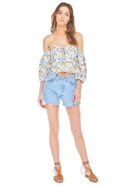 Raelynn Off Shoulder Top -Astr The Label Shop ACT13259B BLUE PINK FLORAL 01