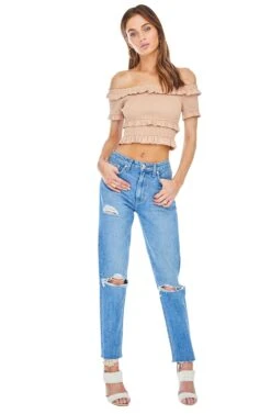 Tori Off Shoulder Crop Top -Astr The Label Shop ACT13350 SOFT CLAY 01