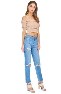 Tori Off Shoulder Crop Top -Astr The Label Shop ACT13350 SOFT CLAY 02