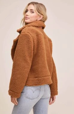 Faux Shearling Moto Jacket -Astr The Label Shop ACT13878 CARAMEL 5