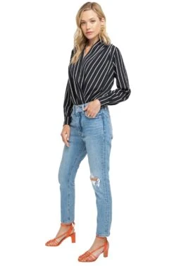 Surplice Blouse Bodysuit -Astr The Label Shop ACT13952B BLACK WHITE 02 c1274f4b b699 43dc 9a94 6293e520371a