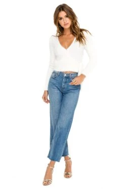 Wrap Front Fuzzy Sweater -Astr The Label Shop ACT15013 CREAM 01