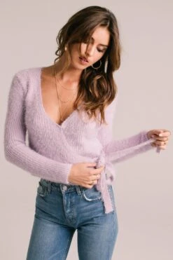 Wrap Front Fuzzy Sweater