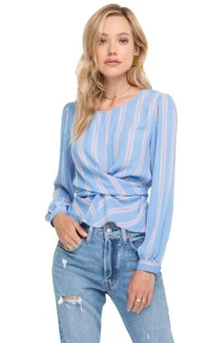 Long Sleeve Full Wrap Top -Astr The Label Shop ACT15021 BLUE PINK MULTI 00