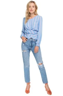 Long Sleeve Full Wrap Top -Astr The Label Shop ACT15021 BLUE PINK MULTI 01