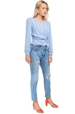 Long Sleeve Full Wrap Top -Astr The Label Shop ACT15021 BLUE PINK MULTI 02