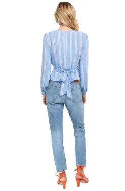 Long Sleeve Full Wrap Top -Astr The Label Shop ACT15021 BLUE PINK MULTI 03