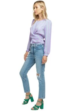 Long Sleeve Full Wrap Top -Astr The Label Shop ACT15021 LILAC GREEN MULTI 02