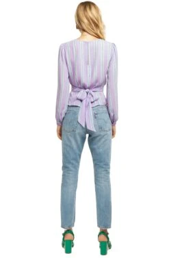 Long Sleeve Full Wrap Top -Astr The Label Shop ACT15021 LILAC GREEN MULTI 03