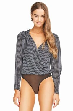 Bernadette Bodysuit -Astr The Label Shop ACT15029B BLACK WHITE STRIPE 04