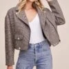 Boxy Woven Moto Jacket -Astr The Label Shop ACT15082 GREY WHITE COMBO 3