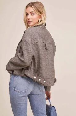 Boxy Woven Moto Jacket -Astr The Label Shop ACT15082 GREY WHITE COMBO 5