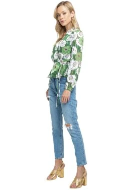 Long Sleeve Wrap Top 8 Long Sleeve Wrap Top -Astr The Label Shop ACT15168B GREEN FLORAL 02