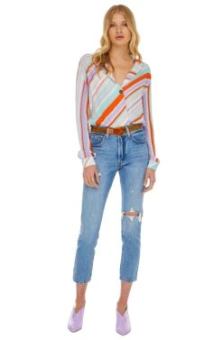 Motif Bodysuit -Astr The Label Shop ACT15192 POP ORANGE STRIPE 01