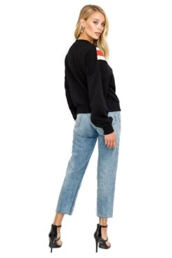 Varsity Stripe Sweatshirt -Astr The Label Shop ACT15242 BLACK 03