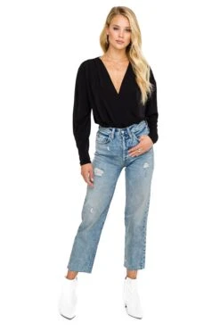 Pleated V-Neck Bodysuit 18 Pleated V-Neck Bodysuit -Astr The Label Shop ACT15293 BLACK 01