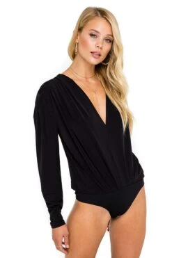 Pleated V-Neck Bodysuit 20 Pleated V-Neck Bodysuit -Astr The Label Shop ACT15293 BLACK 05