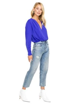 Pleated V-Neck Bodysuit 14 Pleated V-Neck Bodysuit -Astr The Label Shop ACT15293 BLUE IRIS 02