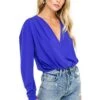 Pleated V-Neck Bodysuit -Astr The Label Shop ACT15293 BLUE IRIS 04
