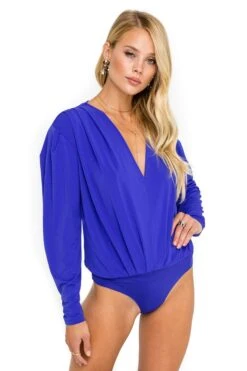 Pleated V-Neck Bodysuit 15 Pleated V-Neck Bodysuit -Astr The Label Shop ACT15293 BLUE IRIS 05
