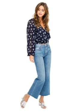 Long Sleeve Tie Back Blouse -Astr The Label Shop ACT15338 NAVY MULTI FLORAL 02