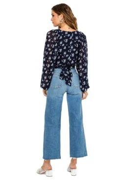 Long Sleeve Tie Back Blouse -Astr The Label Shop ACT15338 NAVY MULTI FLORAL 03