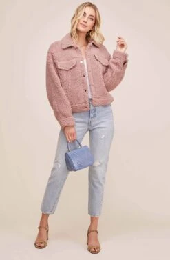 Faux Shearling Trucker Jacket -Astr The Label Shop ACT15360 DUSTY PINK 1