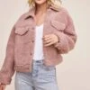 Faux Shearling Trucker Jacket -Astr The Label Shop ACT15360 DUSTY PINK 2