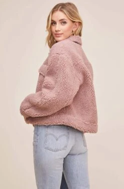 Faux Shearling Trucker Jacket -Astr The Label Shop ACT15360 DUSTY PINK 5