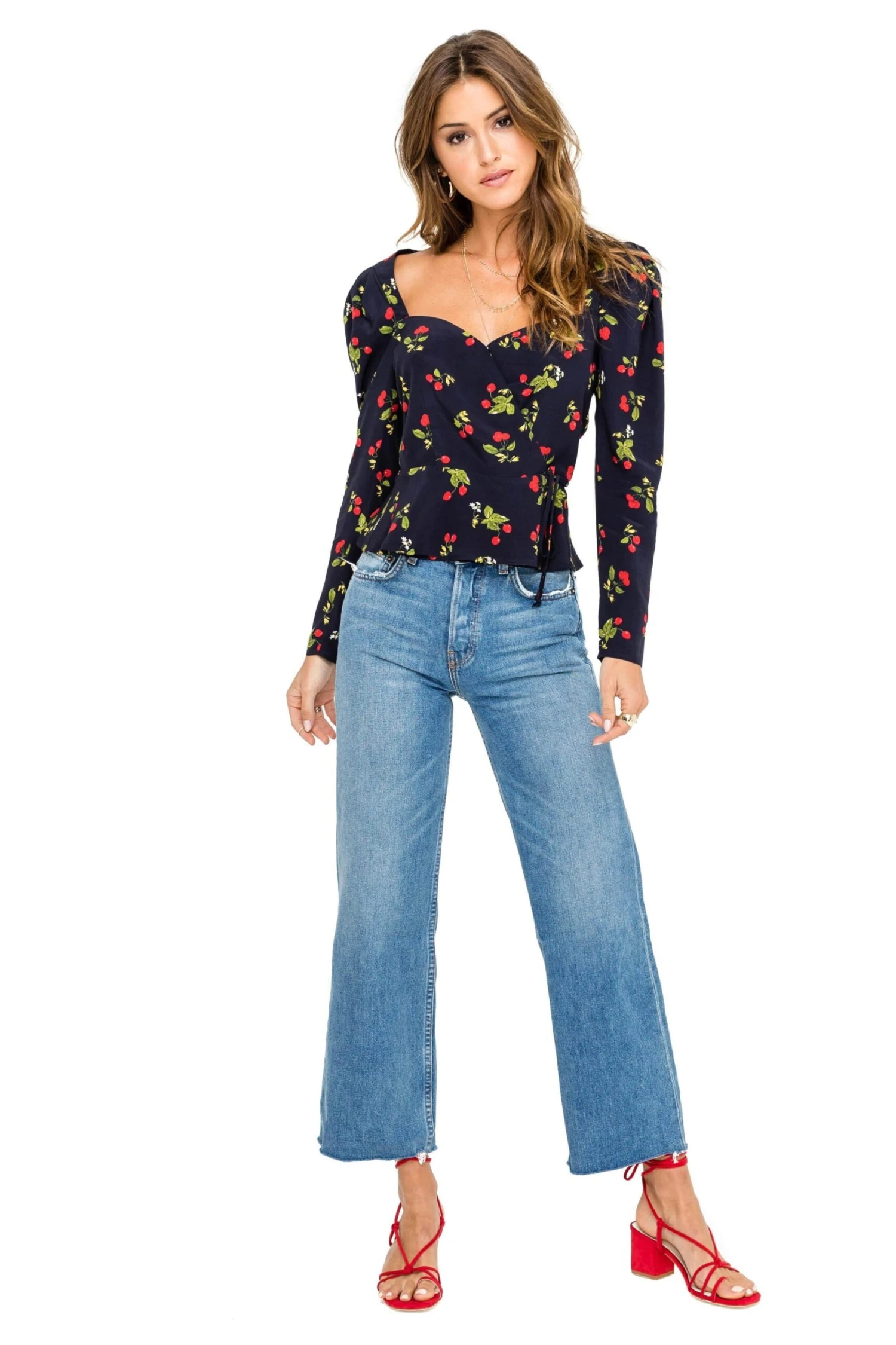 Long Sleeve Sweetheart Wrap Front Top 4 Long Sleeve Sweetheart Wrap Front Top - Image 2