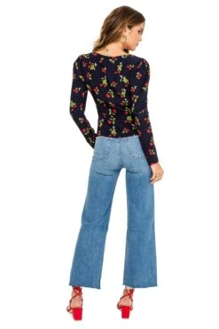 Long Sleeve Sweetheart Wrap Front Top 11 Long Sleeve Sweetheart Wrap Front Top -Astr The Label Shop ACT15390 NAVY CHERRY PRINT 04