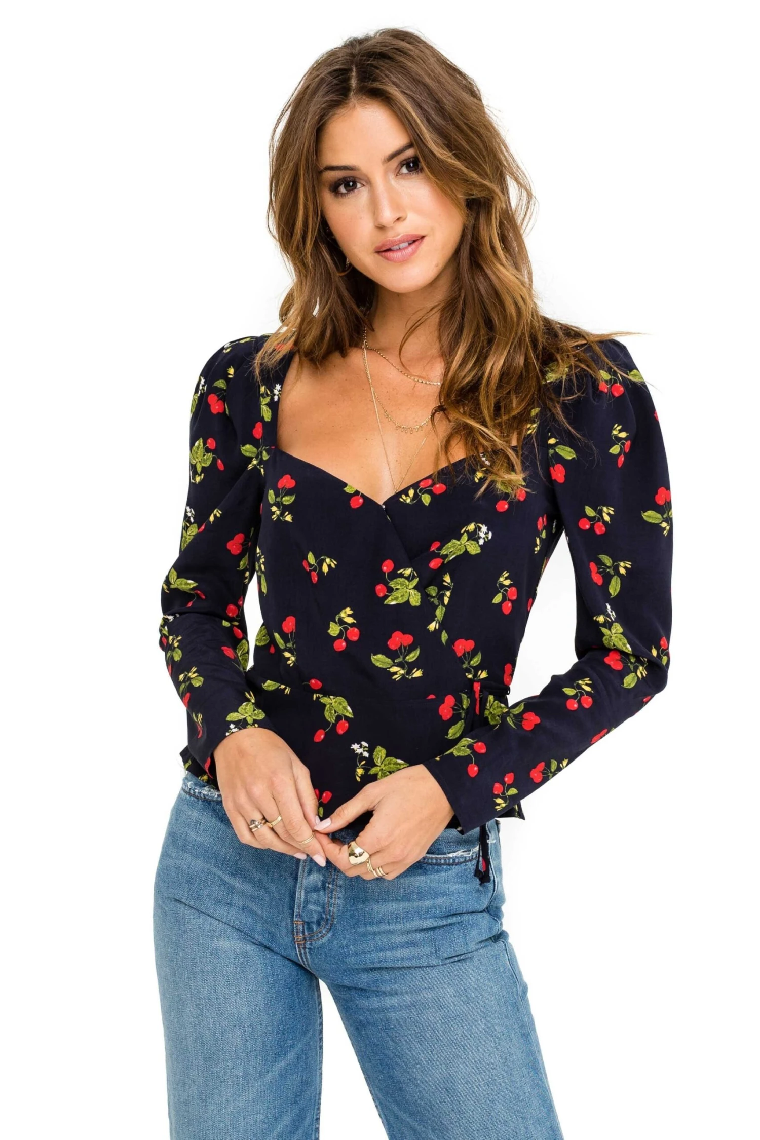 Long Sleeve Sweetheart Wrap Front Top 3 Long Sleeve Sweetheart Wrap Front Top