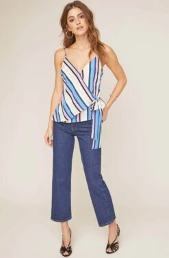 Ruth Striped Wrap Top -Astr The Label Shop ACT15398 PERIWINKLE MULTI STRIPE 1 2 A
