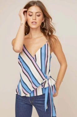 Ruth Striped Wrap Top -Astr The Label Shop ACT15398 PERIWINKLE MULTI STRIPE 2 2 A