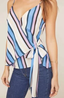 Ruth Striped Wrap Top -Astr The Label Shop ACT15398 PERIWINKLE MULTI STRIPE 3 2 A