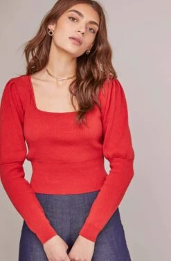 Bijou Square Neck Sweater -Astr The Label Shop ACT15451 RED BRICK 2A
