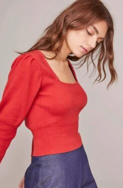 Bijou Square Neck Sweater -Astr The Label Shop ACT15451 RED BRICK 4A